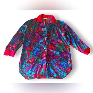 VICTORIA'S SECRET VTG 90s Colourful Gold Label Floral Button Front Lounge Shirt